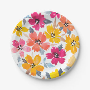 Colourful Loose Floral Watercolor Flowers Paper Plate