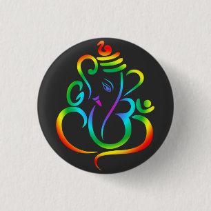 Colourful Lord Ganesha on black 3 Cm Round Badge