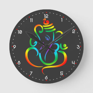 Colourful Lord Ganesha on black Round Clock