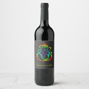 Colourful Lord Ganesha on black Wine Label