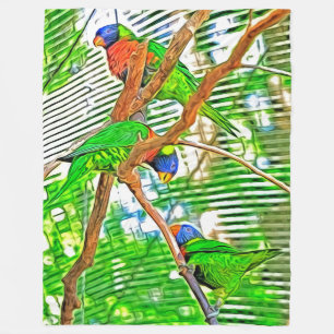 Colourful Loris on a branch - parrots - painting Fleece Blanket
