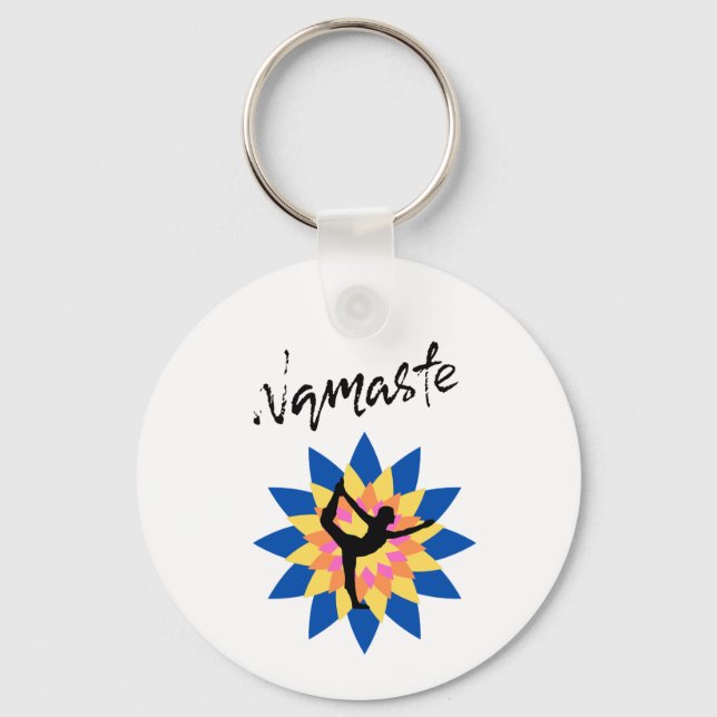 Colourful Lotus Balance with Feminine Yoga Vibes Key Ring (Front)