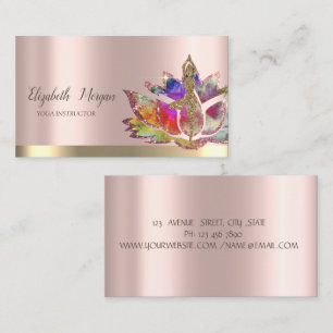 Colourful Lotus Flower Rose Gold Yoga Girl Business Card
