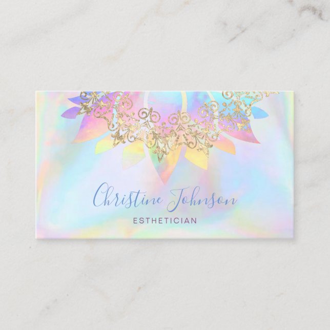 • colourful lotus flower skincare FAUX iridescence Business Card (Front)
