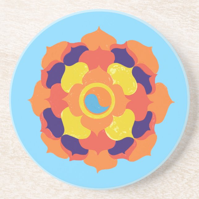 Colourful Lotus Flower Yin & Yang Mandala    Coaster (Front)