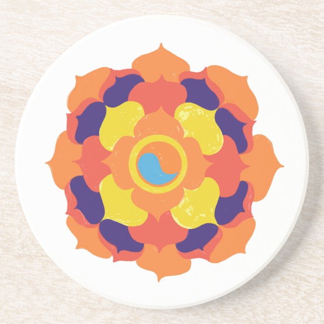 Colourful Lotus Flower Yin & Yang Mandala    Coaster (Front)