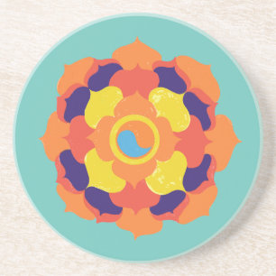 Colourful Lotus Flower Yin & Yang Mandala    Coaster