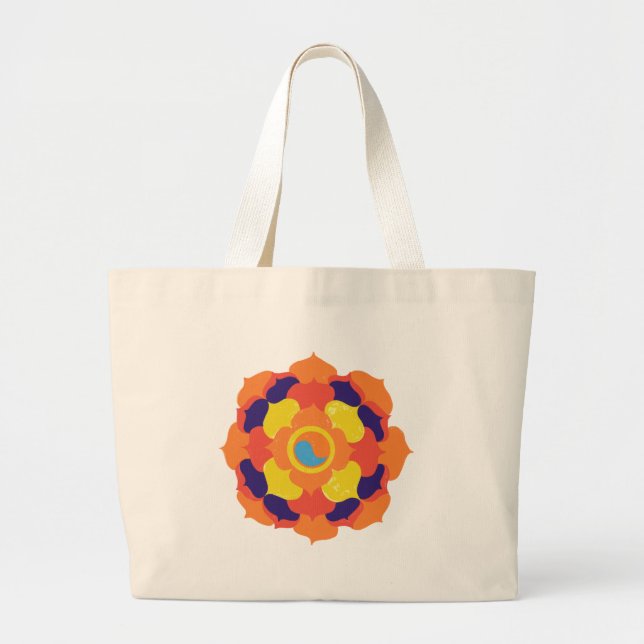 Colourful Lotus Flower Yin & Yang Mandala    Large Tote Bag (Front)