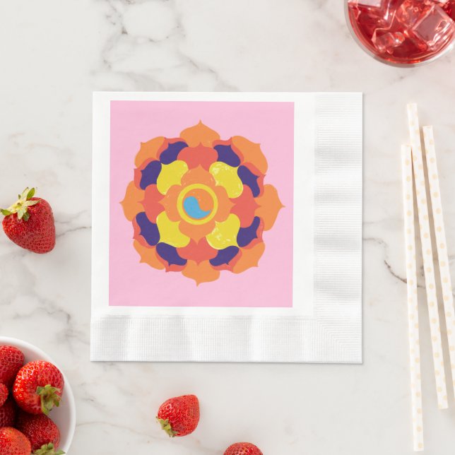 Colourful Lotus Flower Yin & Yang Mandala    Napkin (Insitu)