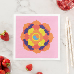 Colourful Lotus Flower Yin & Yang Mandala Napkin