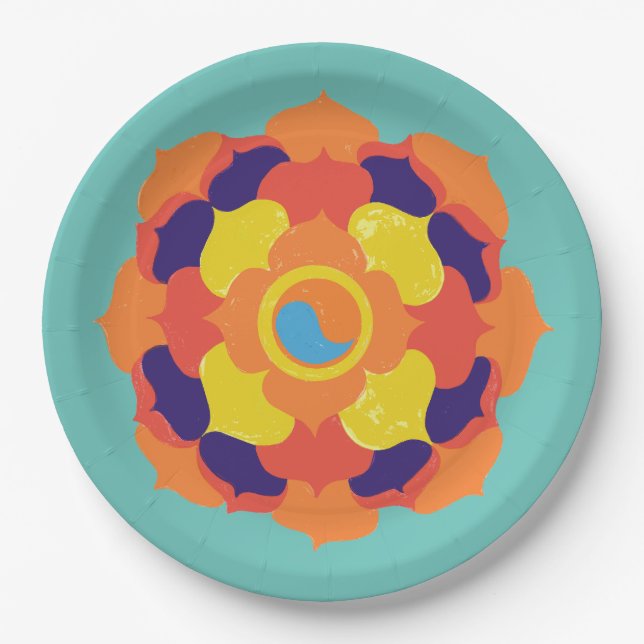 Colourful Lotus Flower Yin & Yang Mandala    Paper Plate (Front)