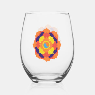 Colourful Lotus Flower Yin & Yang Mandala Stemless Wine Glass