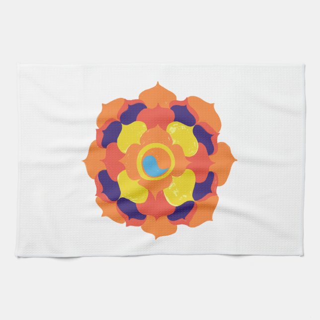 Colourful Lotus Flower Yin & Yang Mandala    Tea Towel (Horizontal)