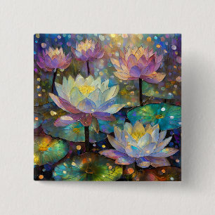 Colourful Lotus Flowers Blossoming in the Snow 15 Cm Square Badge