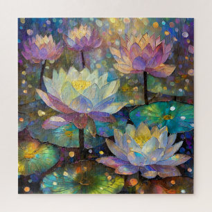 Colourful Lotus Flowers Blossoming in the Snow Jigsaw Puzzle
