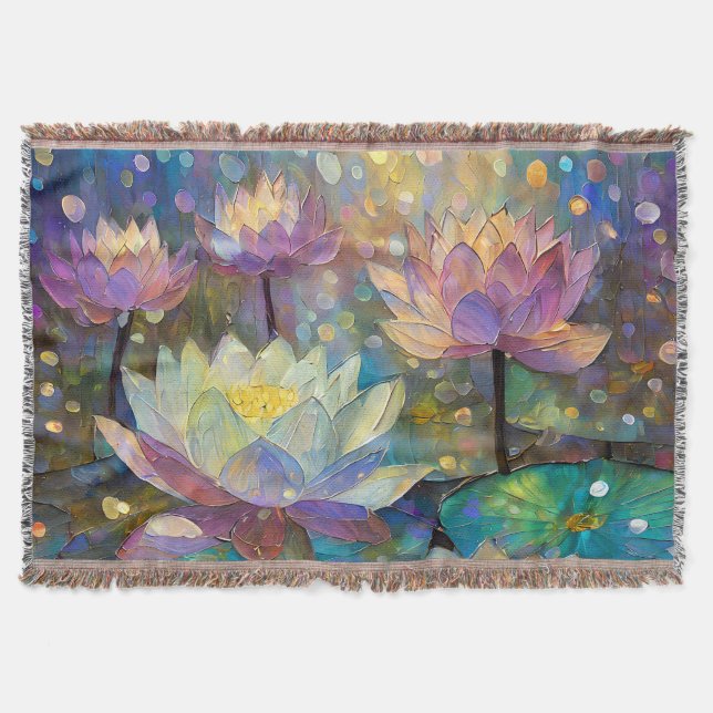 Colourful Lotus Flowers Blossoming in the Snow Throw Blanket (Front)