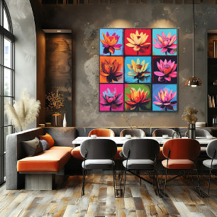 Colourful Lotus Grid Pop Art – Vibrant Floral Wall Poster