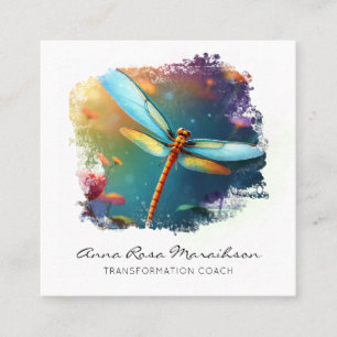 *~* Colourful  Lotus Lily  Abstract Dragonfly   Square Business Card