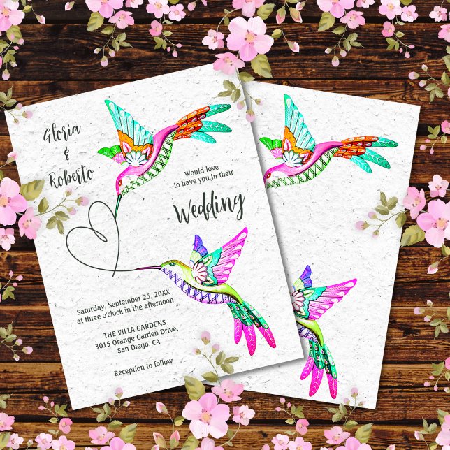 Colourful Love Birds & Heart Mexican Wedding Invitation (Creator Uploaded)