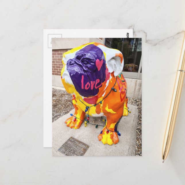 Colourful Love Bulldog Postcard (Front/Back In Situ)