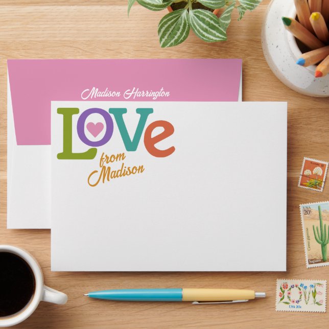 Colourful Love custom name Envelope (Desk)