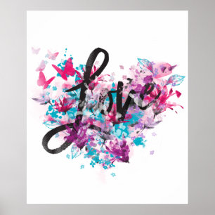 Colourful Love Floral Butterfly Heart Poster