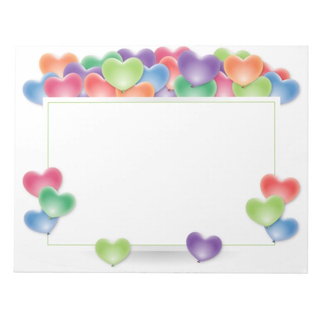 Colourful Love Heart Balloons Frame Notepad (Front)