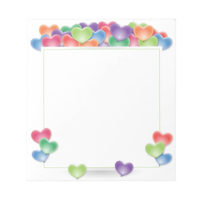 Colourful Love Heart Balloons Frame Notepad (Front)