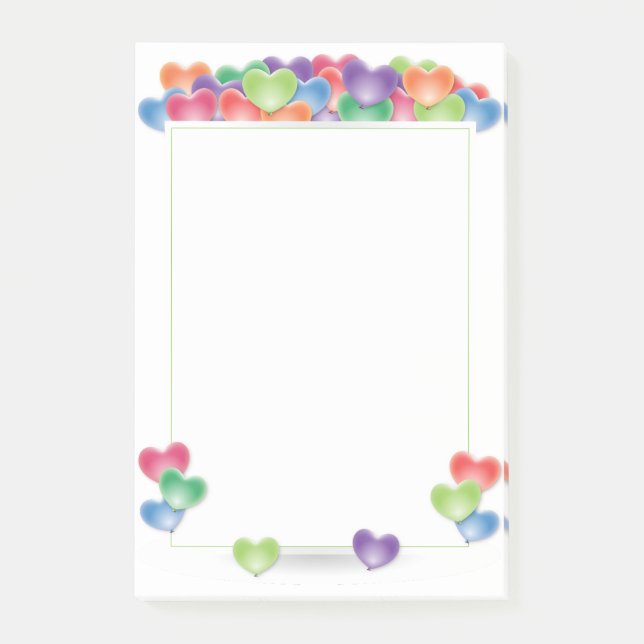 Colourful Love Heart Balloons Frame Post-it Notes (Front)