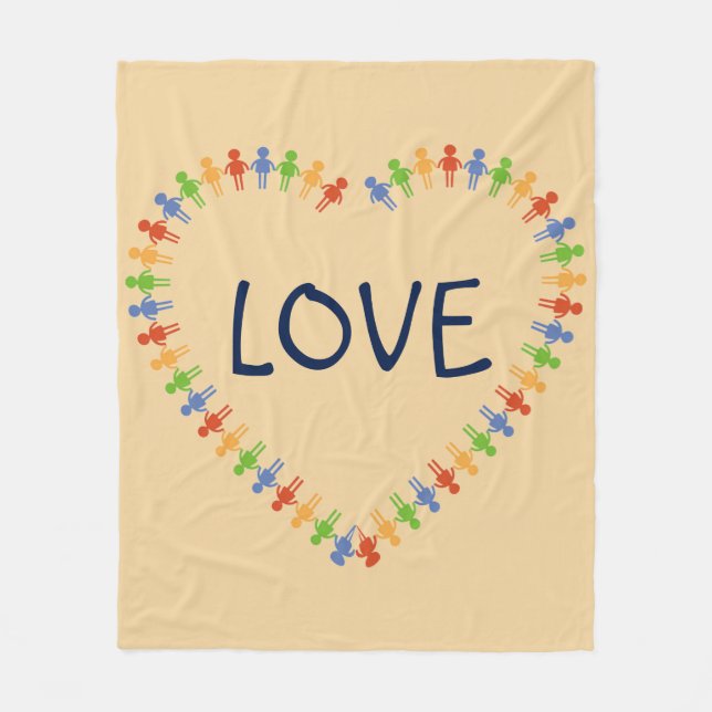 Colourful LOVE Heart Design Fleece Blanket (Front)