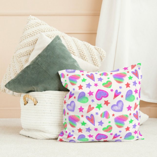 Colourful Love Heart Romantic Girly Pattern Modern Cushion (Creator Uploaded)