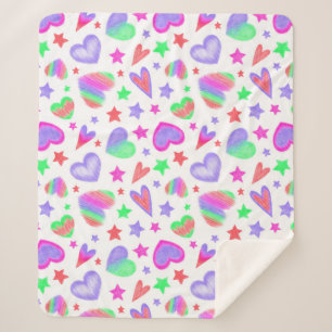 Colourful Love Heart Romantic Girly Pattern Modern Sherpa Blanket