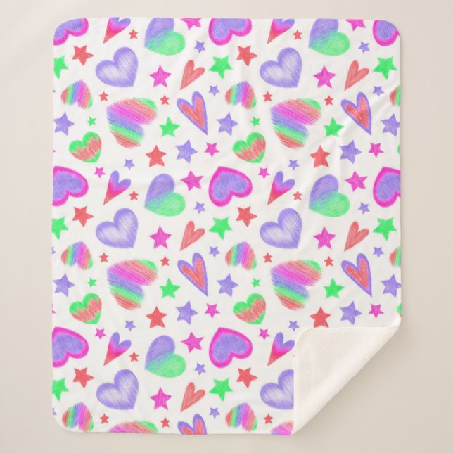 Colourful Love Heart Romantic Girly Pattern Modern Sherpa Blanket (Front)