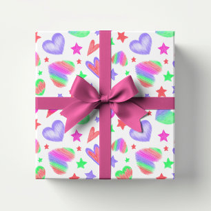 Colourful Love Heart Romantic Girly Pattern Modern Wrapping Paper
