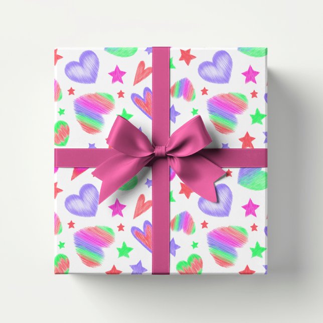 Colourful Love Heart Romantic Girly Pattern Modern Wrapping Paper (Creator Uploaded)