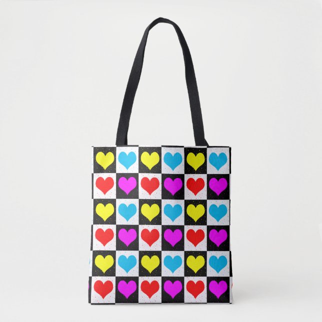 Colourful Love Hearts Geometric Block Print Tote Bag (Front)