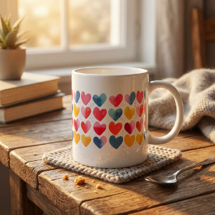 Colourful love hearts mug