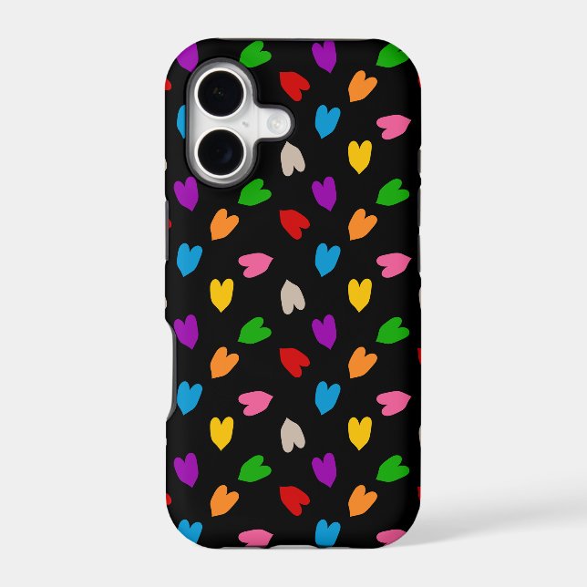 Colourful Love Hearts Pattern Design Black  (Back)