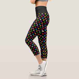 Colourful Love Hearts Pattern Design Black  Capri Leggings