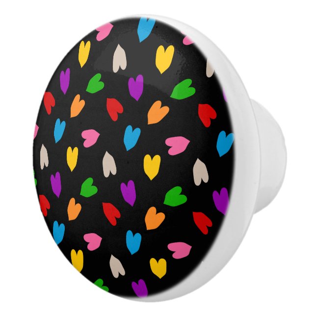 Colourful Love Hearts Pattern Design Black  Ceramic Knob (Right)