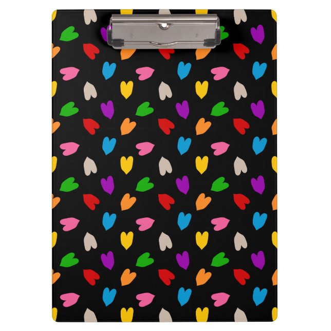 Colourful Love Hearts Pattern Design Black  Clipboard (Front)