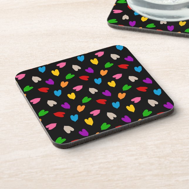 Colourful Love Hearts Pattern Design Black  Coaster (Left Side)