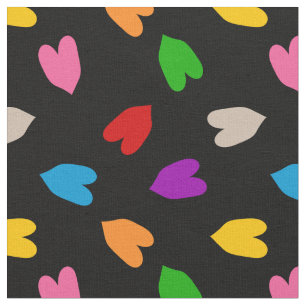 Colourful Love Hearts Pattern Design Black Fabric