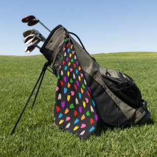 Colourful Love Hearts Pattern Design Black Golf Towel