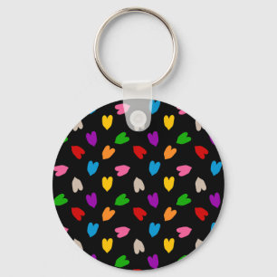 Colourful Love Hearts Pattern Design Black  Key Ring