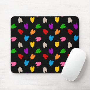 Colourful Love Hearts Pattern Design Black Mouse Pad