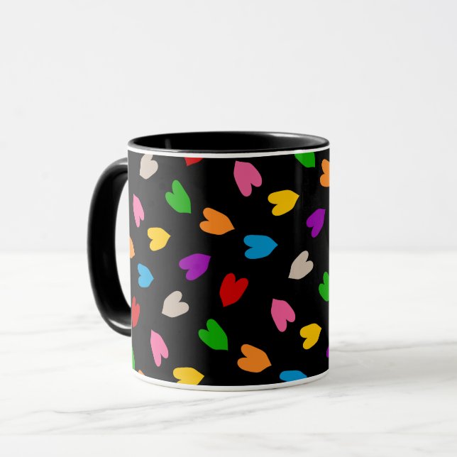 Colourful Love Hearts Pattern Design Black  Mug (Front Left)