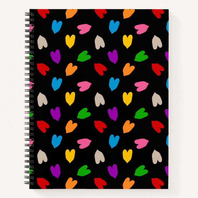 Colourful Love Hearts Pattern Design Black  Notebook (Front)