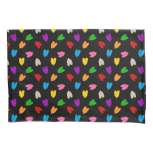 Colourful Love Hearts Pattern Design Black Pillowcase