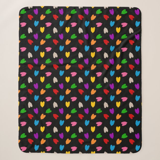 Colourful Love Hearts Pattern Design Black  Sherpa Blanket (Front)